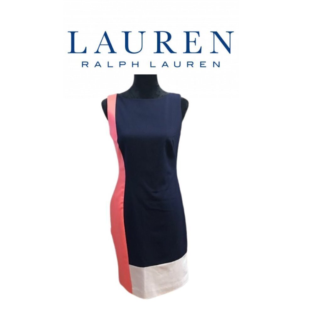 LAUREN Ralph Lauren Women's Colorblock Navy Sleeveless Sheath Dress Size 4 - Picture 10 of 10